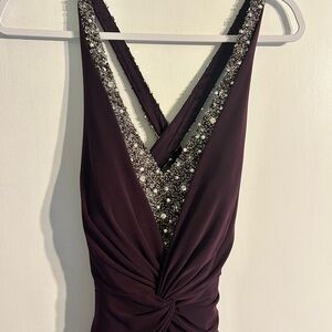 Terani Plum Floor Length Beaded Formal Dress Open Back Halter Size 10 Prom Gala